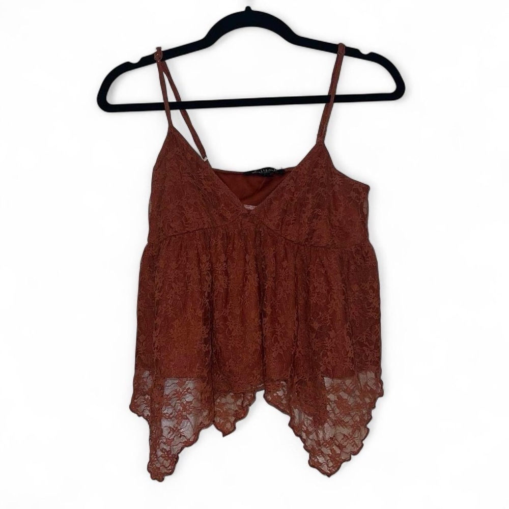 Elegant Lace Spaghetti Strap Tank Top in Brown